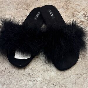 Fuzzy Black Hard bottom slippers
